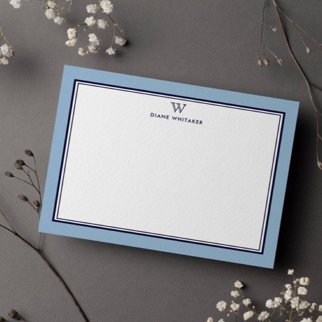 NAVY & DUSTY BLUE Classic Monogram Double Frame Card (Creator Uploaded)