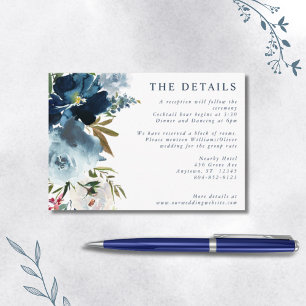 Navy & Dusty Blue Elegant Floral Watercolor Enclosure Card