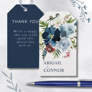 Navy & Dusty Blue Elegant Floral Watercolor Gift Tags