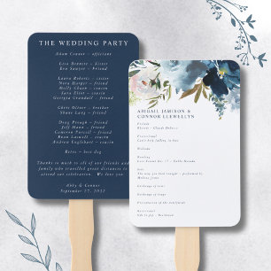 Navy & Dusty Blue Elegant Floral Watercolor Progra Hand Fan