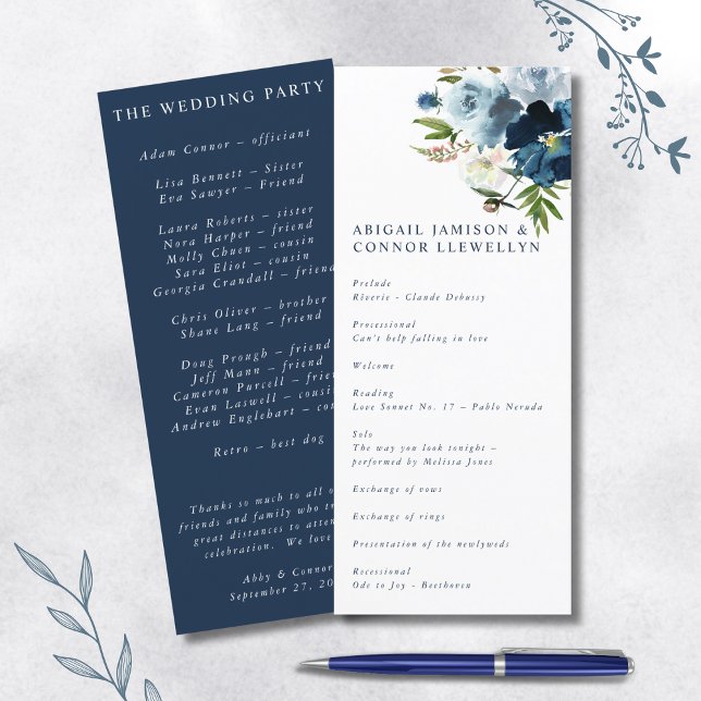 Navy & Dusty Blue Elegant Floral Watercolor Programme (Creator Uploaded)