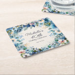 Navy Dusty Blue Floral 40th Birthday Party Square Paper Coaster<br><div class="desc">Navy,  dusty blue,  and white watercolor floral 40th birthday (or any birthday) coaster customisable with your own text. Personalise with the name of the guest-of-honour,  her age,  and her party date. Contact me for assistance with your customisations or to request additional. matching or coordinating Zazzle products for your party.</div>