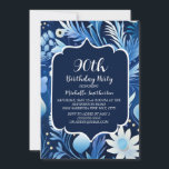 Navy Dusty Blue Floral 90th Birthday Invitation<br><div class="desc">90th birthday party invitation with dusty blue flowers on a navy blue background. Contact me for assistance with your customisations or to request additional matching or coordinating Zazzle products for your celebration.</div>