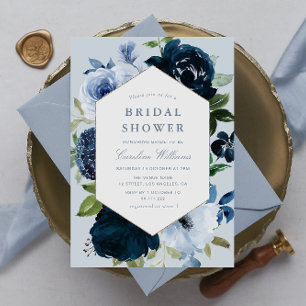 navy & dusty blue floral bridal shower invitation