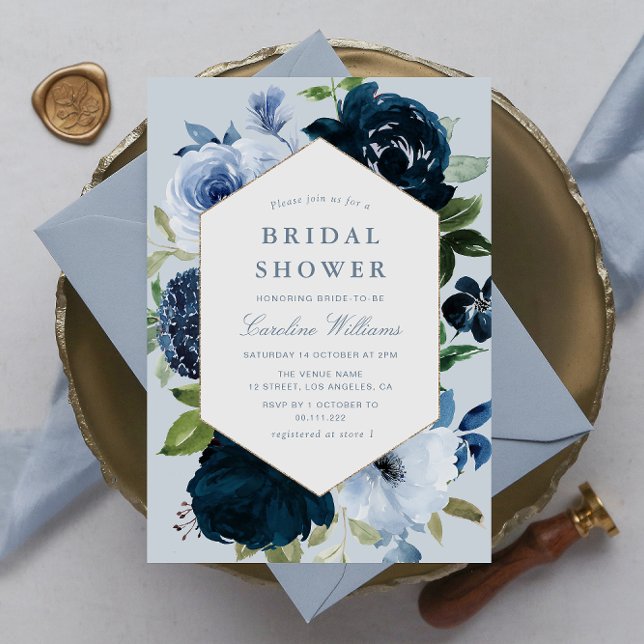 navy & dusty blue floral bridal shower invitation (Creator Uploaded)