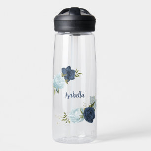 navy dusty blue floral greenery  water bottle