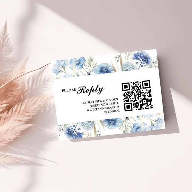 Navy Dusty Blue Floral Spring Bloom Wedding Enclosure Card (Creator Uploaded)