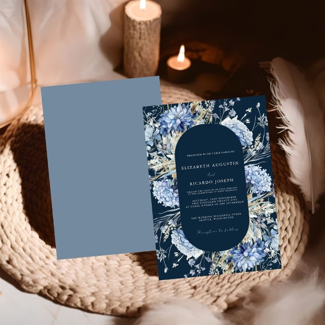 Navy Dusty Blue Floral Spring Bloom Wedding Invitation (Creator Uploaded)
