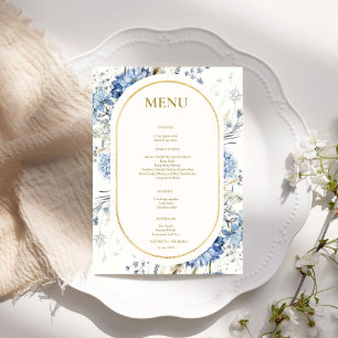 Navy Dusty Blue Floral Spring Bloom Wedding Menu