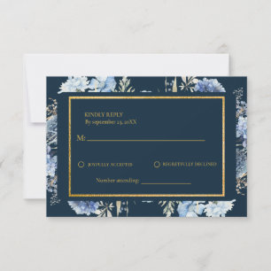 Navy Dusty Blue Floral  Spring Bloom Wedding  RSVP Card