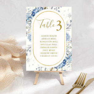 Navy Dusty Blue Floral Spring Bloom Wedding Table Number