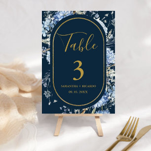 Navy Dusty Blue Floral Spring Bloom Wedding  Table Number