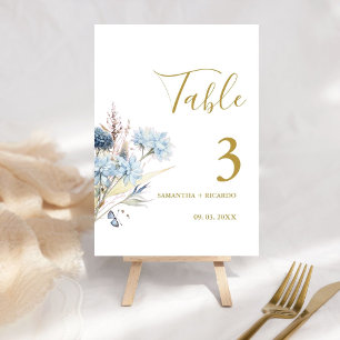 Navy Dusty Blue Floral Spring Bloom Wedding  Table Number