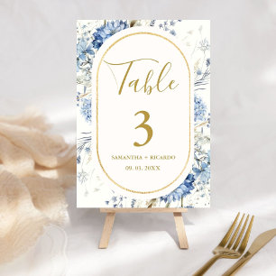 Navy Dusty Blue Floral Spring Bloom Wedding  Table Number
