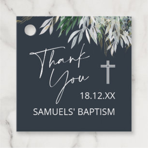 Navy Dusty Blue Floral Thank You Baptism Favour Tags
