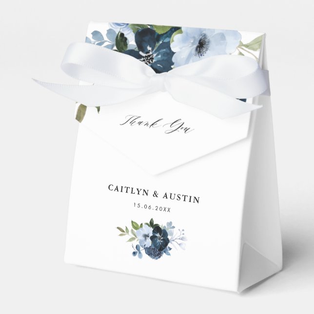 navy & dusty blue floral wedding favour box (Front Side)