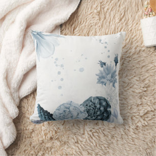 navy dusty blue flowers botanical cushion