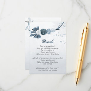 navy dusty blue flowers botanical details enclosure card