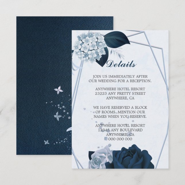  navy & dusty blue flowers geometric details  enclosure card (Front/Back)