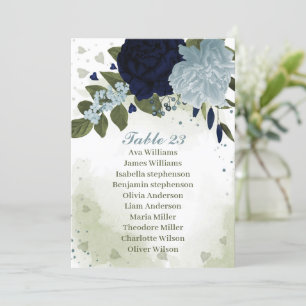 navy & dusty blue flowers green seating chart card
