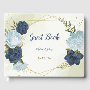 navy dusty blue flowers  guest book