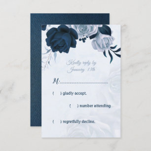 navy & dusty blue flowers meal choice RSVP card