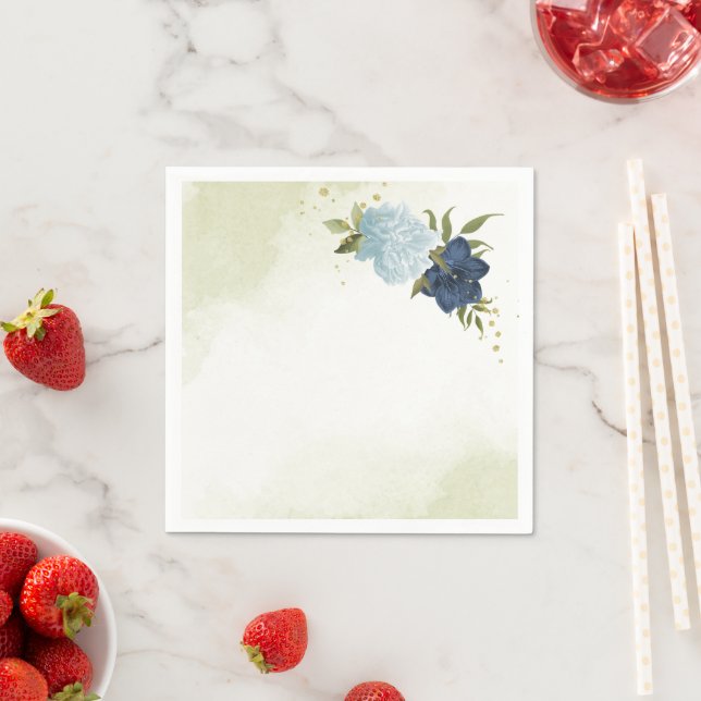 navy dusty blue flowers wedding napkin (Insitu)