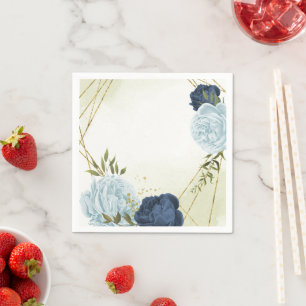 navy dusty blue flowers wedding napkin