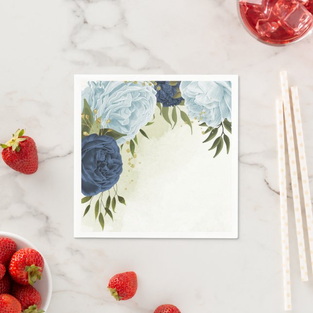 navy dusty blue flowers wedding napkin (Insitu)