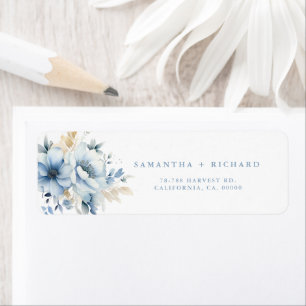 Navy Dusty Blue Gold Floral Spring Bloom Wedding