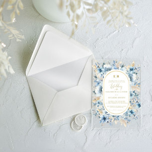 Navy Dusty Blue Gold Floral Spring Bloom Wedding Acrylic Invitations