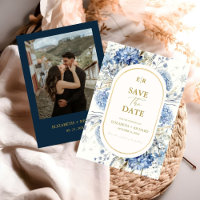 Navy Dusty Blue Gold Floral Spring Bloom Wedding 