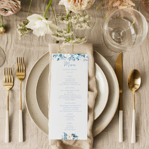 Navy Dusty Blue Gold Floral Spring Bloom Wedding Menu
