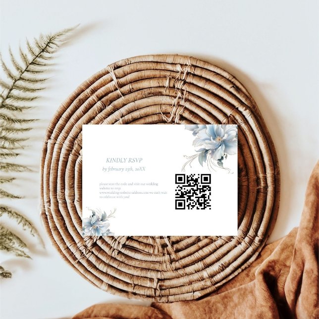 Navy Dusty Blue Gold Floral Spring Bloom Wedding RSVP Card (Creator Uploaded)