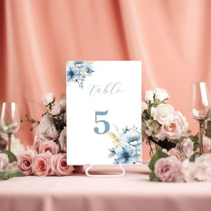 Navy Dusty Blue Gold Floral Spring Bloom Wedding Table Number