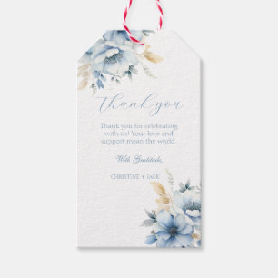 Navy Dusty Blue Gold Floral Spring Wedding Thanks Gift Tags