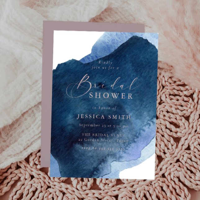 Navy Dusty Blue Ocean & Blush Bridal Shower Invitation (Creator Uploaded)