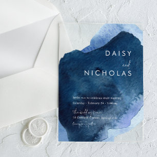 Navy Dusty Blue Ocean Watercolor Wedding Acrylic Invitations