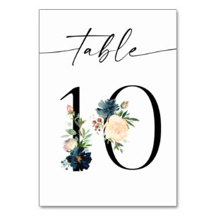 Navy, Dusty Blue & Pink Floral Table Number 10