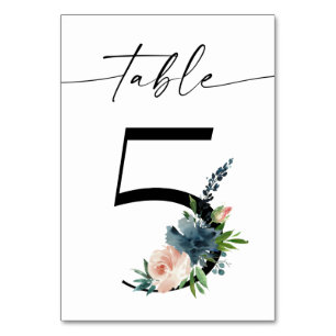 Navy, Dusty Blue & Pink Floral Table Number 5