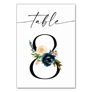 Navy, Dusty Blue & Pink Floral Table Number 8