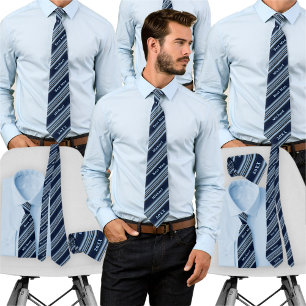 Navy Dusty Blue Striped Custom Name Bachelor Party Tie