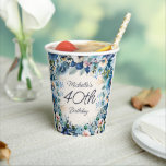 Navy Dusty Blue Watercolor Floral 40th Birthday Paper Cups<br><div class="desc">Navy,  dusty blue,  and white watercolor floral 40th birthday (or any birthday) paper cups customisable with your own text. Personalise with the name and age of the guest of honour. Contact me for assistance with your customisations or to request additional. matching or coordinating Zazzle products for your party.</div>