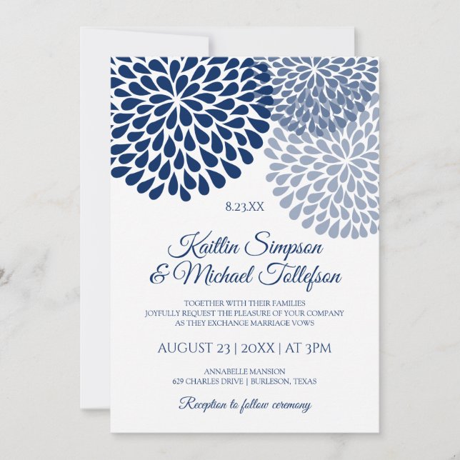 Navy & Dusty Blue Wedding Invitations | Floral (Front)
