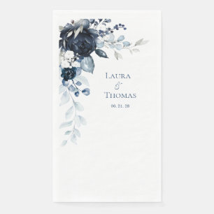 Navy Dusty Blue & White Elegant Wedding Napkin