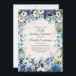 Navy Dusty Blue White Floral 75th Birthday  Invitation<br><div class="desc">Beautiful navy and dusty blue with white watercolor flowers 80th birthday party invitation for women. This invitation is designed for a 80th birthday but can be customised for anyone of any age. Contact me for assistance with your customisations or to request additional matching or coordinating Zazzle products for your event....</div>