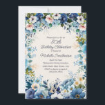 Navy Dusty Blue White Floral 75th Birthday  Invitation<br><div class="desc">Beautiful navy and dusty blue with white watercolor flowers 80th birthday party invitation for women. This invitation is designed for a 80th birthday but can be customised for anyone of any age. Contact me for assistance with your customisations or to request additional matching or coordinating Zazzle products for your event....</div>