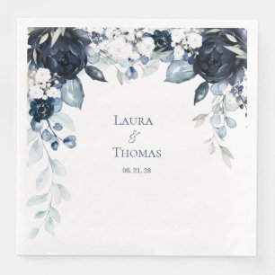 Navy Dusty Blue & White Garden Elegant Wedding Napkin