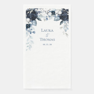 Navy Dusty Blue & White Garden Elegant Wedding Napkin