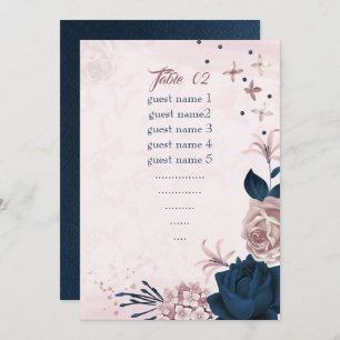 navy & dusty rose flowers seating table number